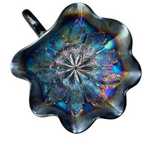 Amethyst Carnival Glass Nappy Dish by Dugan Glass :: Leaf Rays Pattern